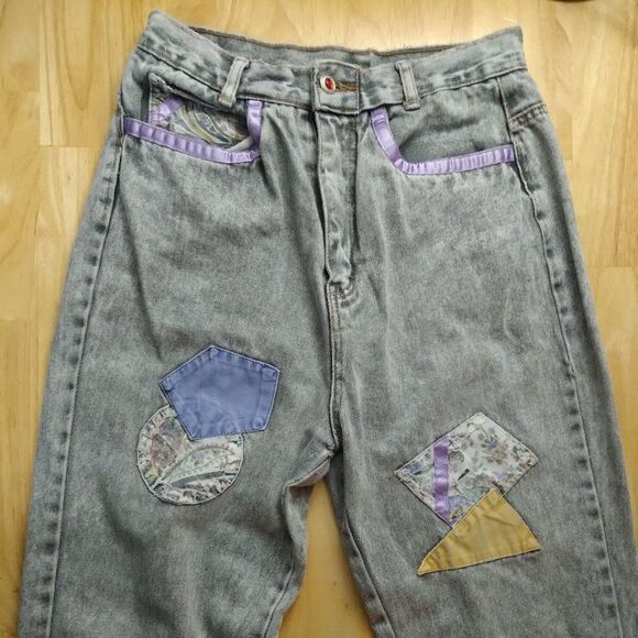 Vintage Get! Patches Tapered High Waist Denim Jeans - Picture 2 of 8